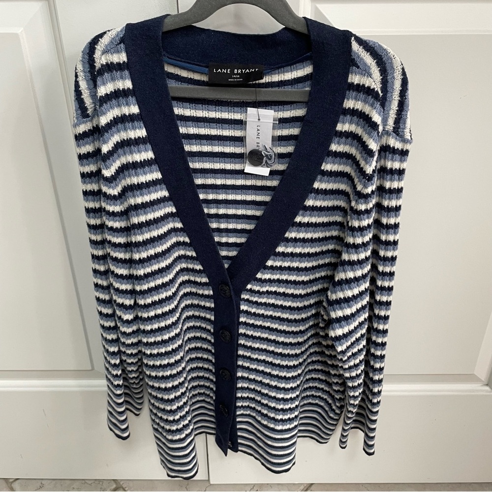 NWT Lane Bryant Classic 3/4 Sleeve V-Neck Button Front Cardigan Stripe Sweater